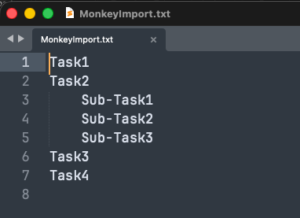 Example indented text file ready for import