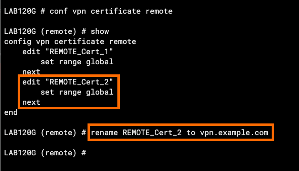 Renaming the imported Cisco Duo certificate on the FortiGate