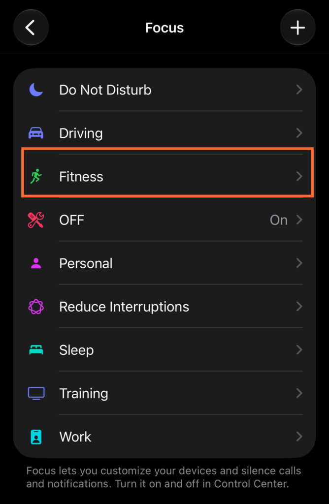 Focus mode settings screen