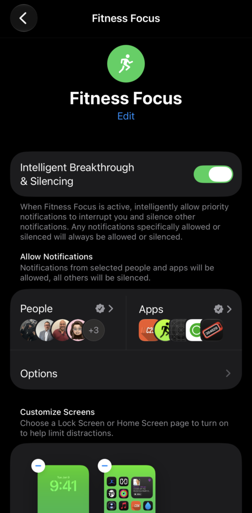 Allowed people and apps for a Focus